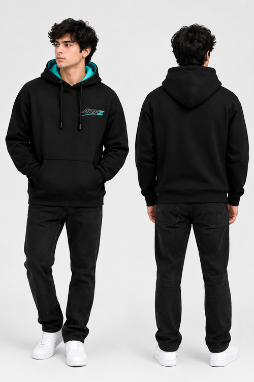 ARFZ Signature Hoodie – Black & Teal Micro Fleece